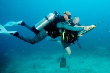 a man swimming in the water